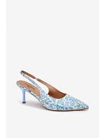 Ozdobené dámské sandály na jehlovém podpatku s květinovým vzorem modré Olivelle