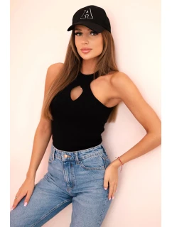 Dámská model 21217855 blůza s výstřihem a ozdobnou sponou černá - K-Fashion