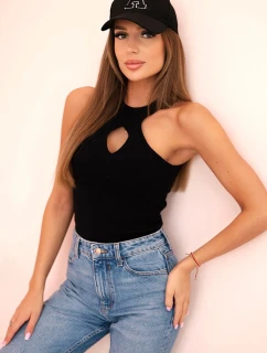 Dámská model 21217855 blůza s výstřihem a ozdobnou sponou černá - K-Fashion