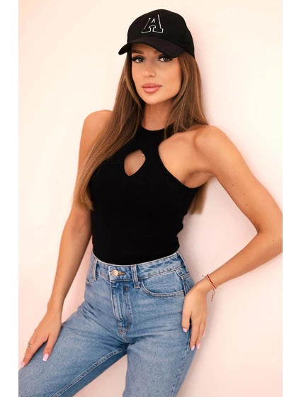 Dámská model 21217855 blůza s výstřihem a ozdobnou sponou černá - K-Fashion