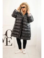 Dámská bunda Plus Size s kapucí a kožešinou černá