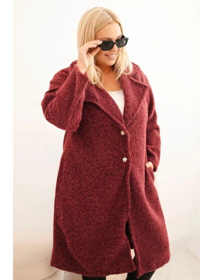 Dámský kabát Plus Size s vlnou a velkým límcem bordó Dámský kabát Plus Size s vlnou a velkým límcem bordó