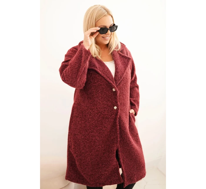 Dámský kabát Plus Size s vlnou a velkým límcem bordó