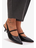 Kožené Lodičky Sandály na Podpatku S Páskem D&A CR61-3046 Černé