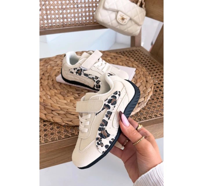 Detská športová obuv na suchý zips s leopardím vzorom Perrin - béžová