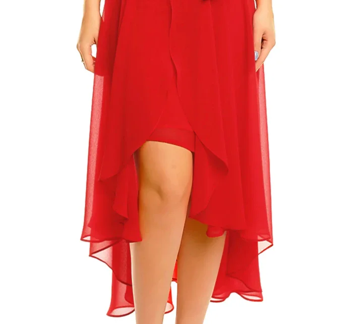 Společenské šaty model 20069567 s mašlí a asymetrickou sukní červené Červená - Mayaadi Společenské šaty model 20069567 s mašlí a asymetrickou sukní červené Červená - Mayaadi