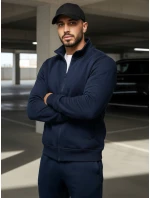 Pánska mikina na zips bez kapucne tmavomodrá BX4567