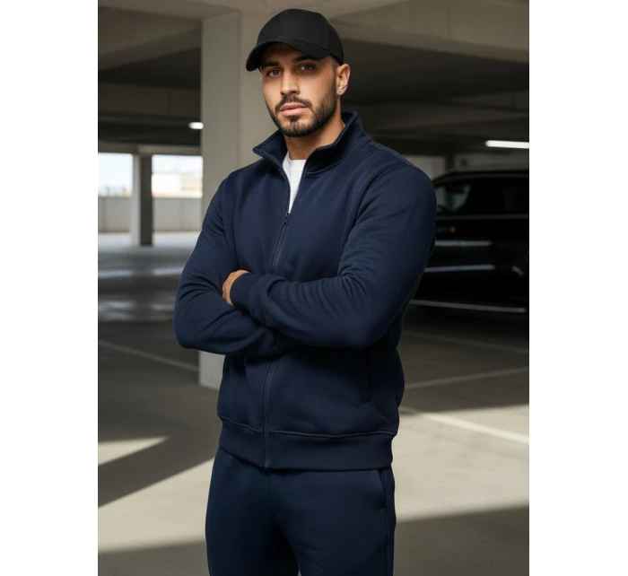 Pánska mikina na zips bez kapucne tmavomodrá BX4567