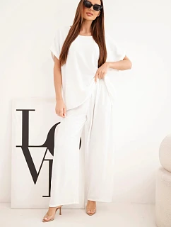 Dámský komplet Plus model 22147924 halenka a kalhoty se širokými nohavicemi ecru - K-Fashion