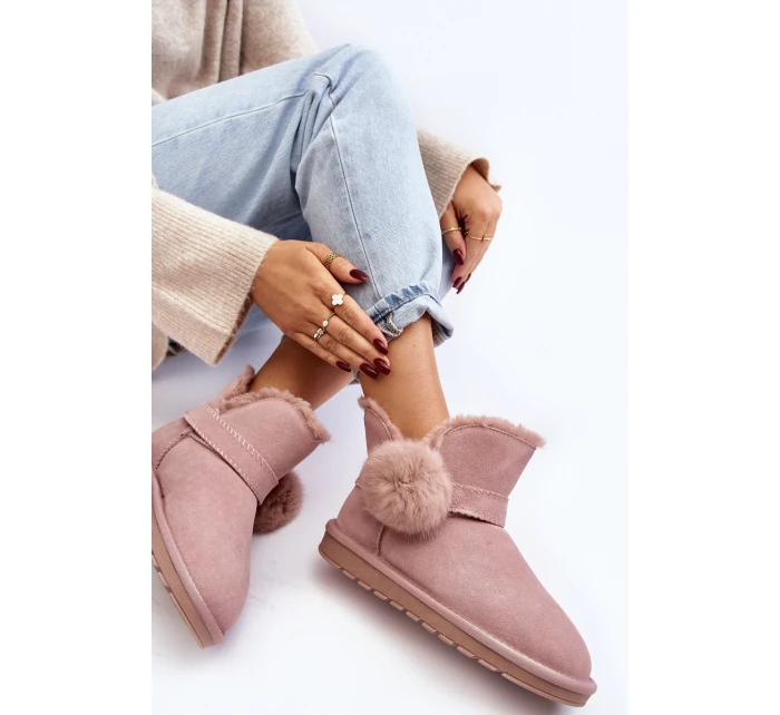 Zamszowe Śniegowce Damskie Z Wycięciami Różowe Eraclio Zamszowe Śniegowce Damskie Z Wycięciami Różowe Eraclio