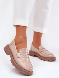 Mokasyny Damskie Lakierowane Ze Zdobieniem Beżowe Nallae