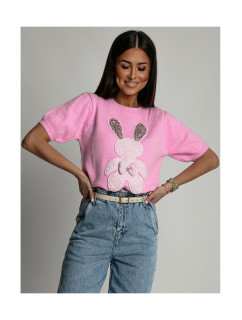 Ružový dámsky sveter s králikom