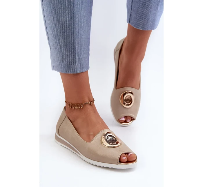 Dámske lodičky s ozdobou z ekokože, zlaté Biolita