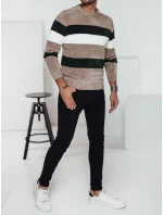 Pánsky pruhovaný hnedý sveter FashionStreet WX2242 Pánsky pruhovaný hnedý sveter FashionStreet WX2242