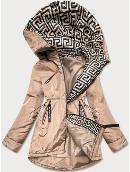 Béžovo-biela dámska bunda pre prechodné obdobie (B8037-46026)