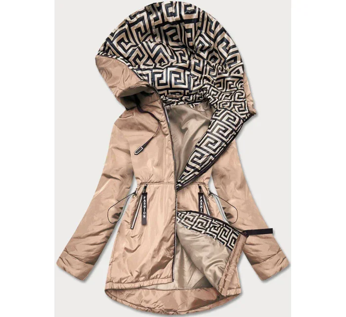 Béžovo-biela dámska bunda pre prechodné obdobie (B8037-46026)