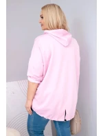 Dámská mikina plus size z viskózy s kapucí a klokaní kapsou světle růžová