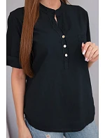 Dámska bavlnená blúzka s krátkym rukávom a vreckom čierna Dámska bavlnená blúzka s krátkym rukávom a vreckom čierna