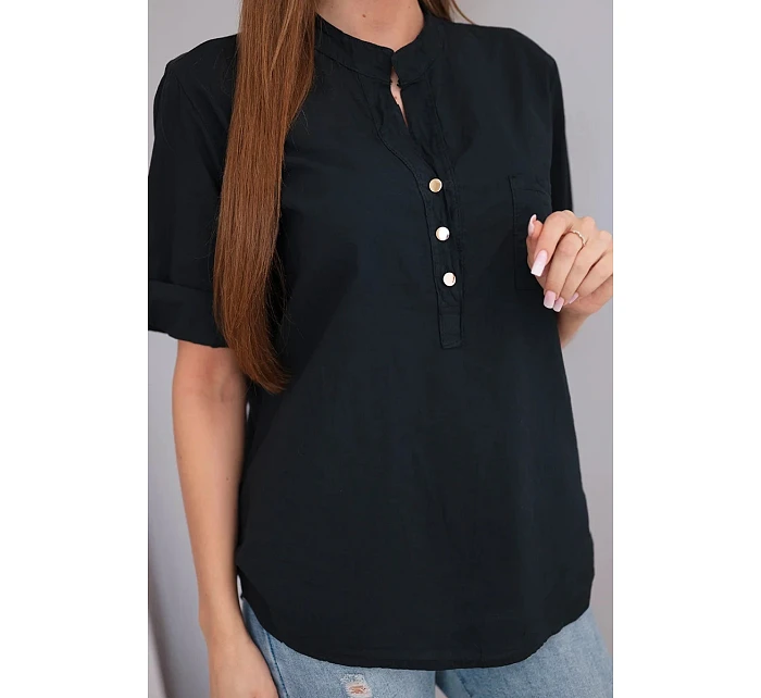 Dámska bavlnená blúzka s krátkym rukávom a vreckom čierna Dámska bavlnená blúzka s krátkym rukávom a vreckom čierna