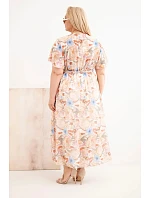 Dámské šaty Plus Size s květinami se zavazováním béžová