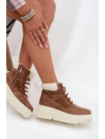 Zamszowe Śniegowce Damskie Z Kożuszkiem Na Platformie Vinceza 95354 Camel