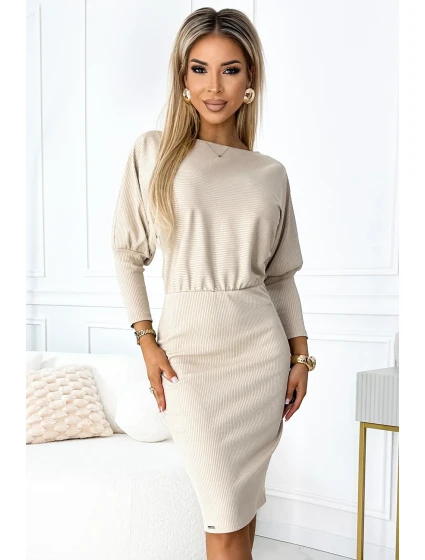 399-3 LARA Pruhované šaty s rebrovanými manžetami - BEACH