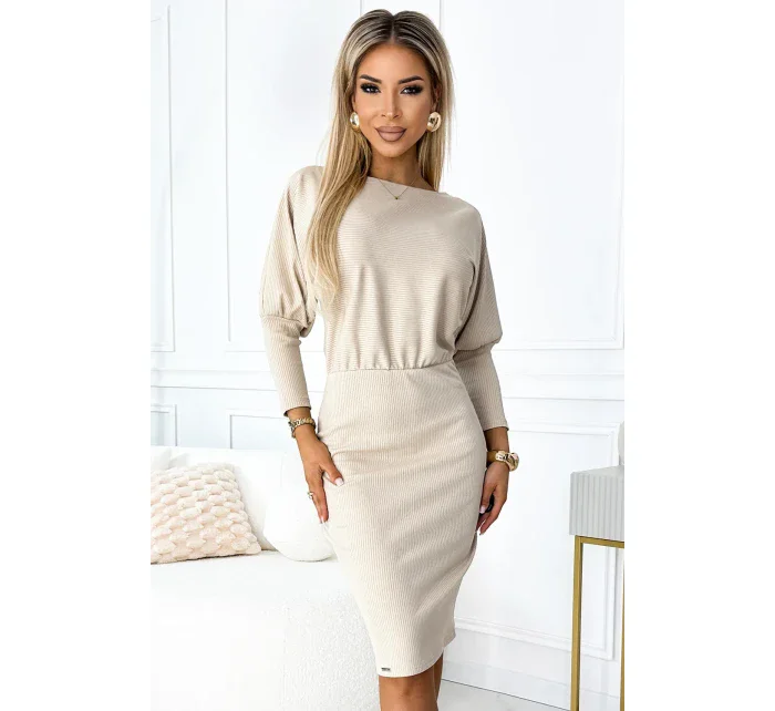 399-3 LARA Pruhované šaty s rebrovanými manžetami - BEACH