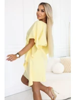 287-41 SOFIA Motýlie šaty so zaväzovaním v páse - pastelový citrón