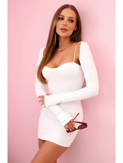 Dámské šaty na ramínka s  a  ecru model 21086074 - K-Fashion