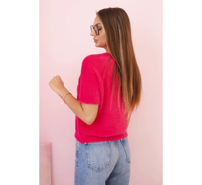 Dámsky fuksiový sveter s krátkym výstrihom do V z mäkkého vlasu Dámsky fuksiový sveter s krátkym výstrihom do V z mäkkého vlasu