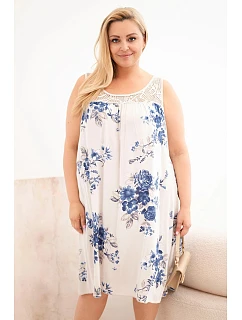 Dámské šaty Plus Size z viskózy s květinovým vzorem a krajkovým vrškem béžová