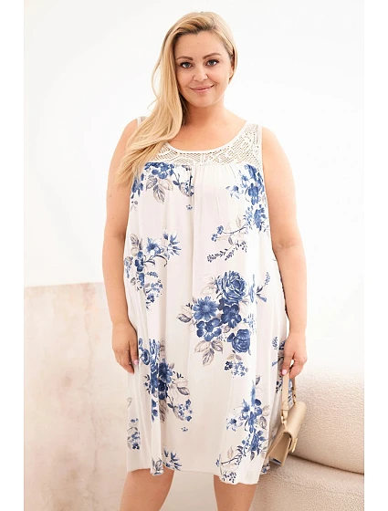 Dámské šaty Plus Size z viskózy s květinovým vzorem a krajkovým vrškem béžová