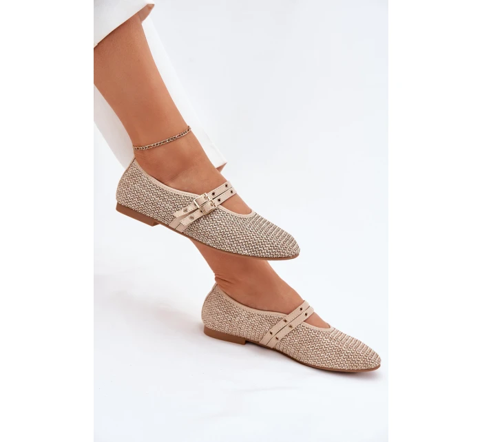 Baleriny Z Plecionką I Paskami Beżowe Partheda Baleriny Z Plecionką I Paskami Beżowe Partheda