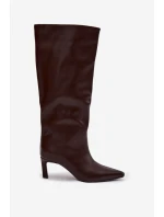 Dámské kozačky nazouvací na jehlovém podpatku s čokoládové model 21770311 - Boto Dámské kozačky nazouvací na jehlovém podpatku s čokoládové model 21770311 - Boto