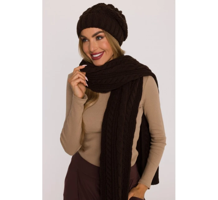 M897 Pletená káblová čiapka - hnedá