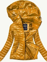 Lesklá dámska bunda v horčicovej farbe (6380)