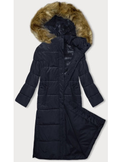Tmavě modrá dlouhá zimní bunda s kapucí (V726)