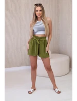 Viskózové šortky viazané v páse olivové