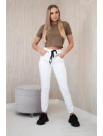 Džínsové nohavice s rebrovaným lemom biele