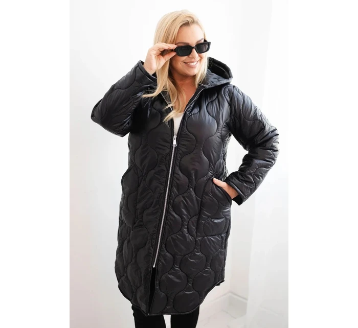 Dámská zimní bunda Plus Size prošívaná s kapucí červená