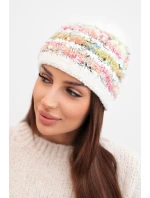 Dámska zimná čiapka s farebným vláknom a elastickou šnúrkou K352 white+green+pink neon