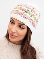 Dámska zimná čiapka s farebným vláknom a elastickou šnúrkou K352 white+green+pink neon