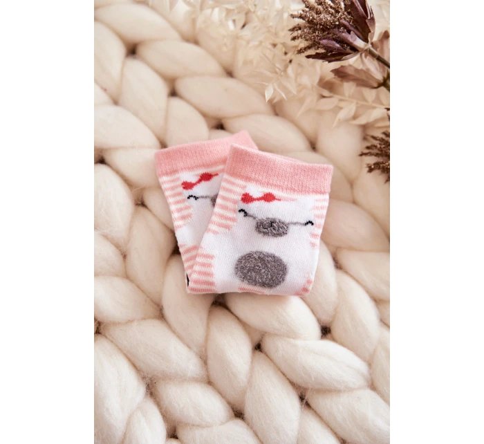 Dziecięce Skarpety W Paski Z Misiem Różowe