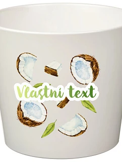 Bílý keramický květináč s ovocem a textem - malý