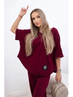 Bavlněný komplet halenka a kalhoty model 21770358 bordó - Kesi
