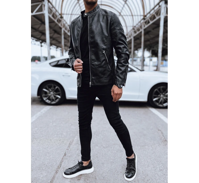 Pánska kožená bunda čierna FashionStreet TX4717