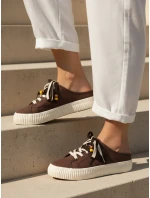 Dámske tenisky na platforme s ozdobnými korálkami hnedej farby ZY1410