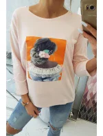 Blúzka s 3D grafikou, krajková, púdrovo ružová