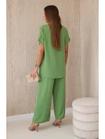 Súprava s náhrdelníkom blúzka + nohavice olivová