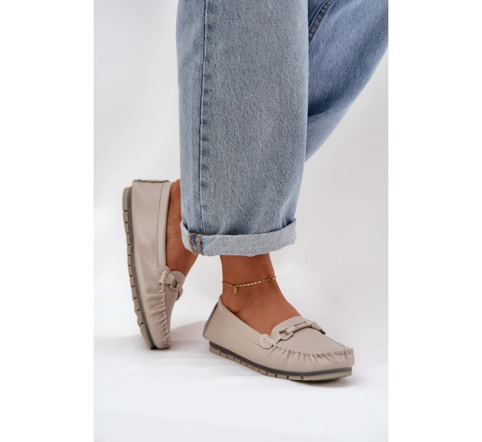 Ploché Kožené Mokasíny S Ozdobou model 21686035 Béžové - S.Barski
